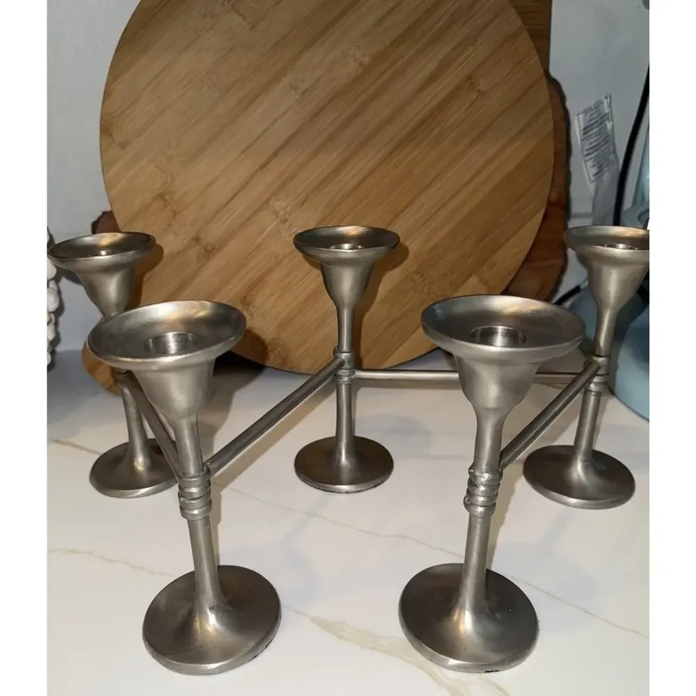 Pottery Barn Five Pillar Candelabra Pewter Silver Candle Holder 28 Inches